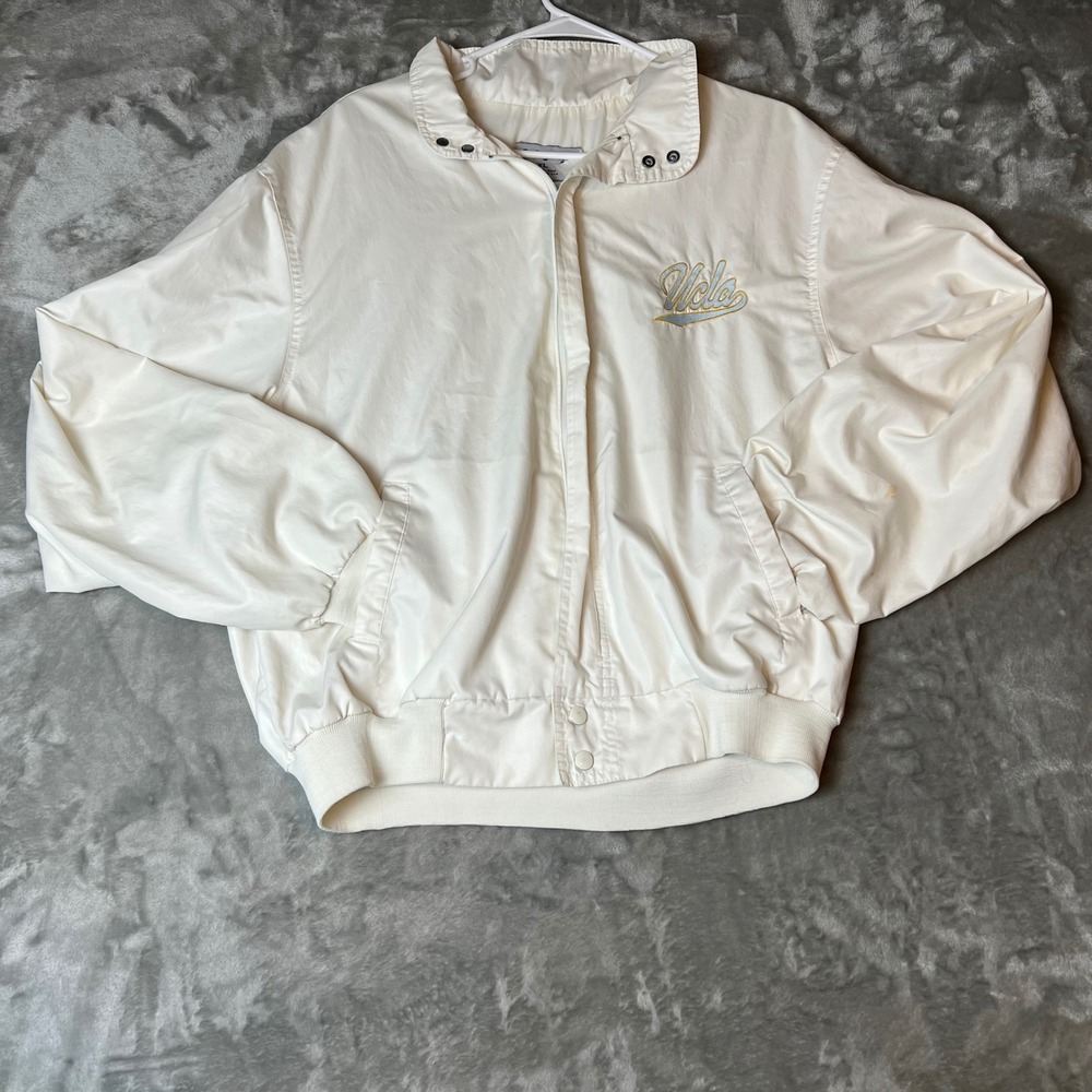 Vintage UCLA Bruins Swingster Jacket Cream White XL Embroidered Logo USA Made